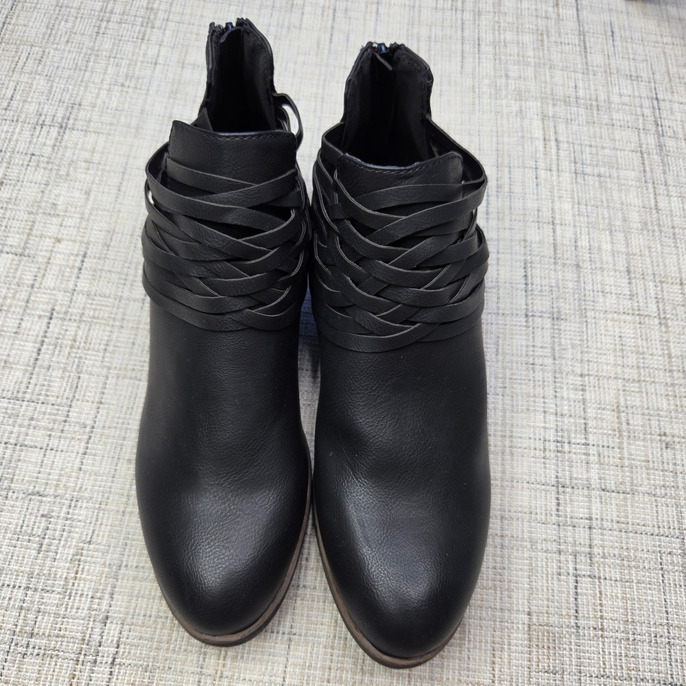Sugar Rhett Black Caged Strappy Ankle Booties Block Heel WS8124 Womens 9.5M
